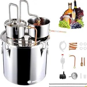 VEVOR Alcohol Still, 13.2Gal/ 50L Alcohol Distiller with Thumper Keg, Distillery Kit for Alcohol with Copper Tube, Build - in Thermometer Water Pump for Wine Whisky Brandy