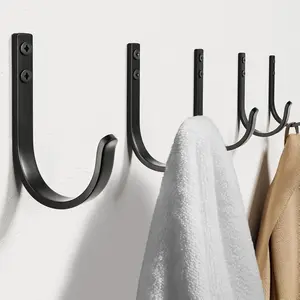 Wall Hooks for Hanging Towel/Coat - 22LB Screw in Metal Hanger Wall Mount, for Outdoor, Closet, Door, Bathrooms, for Backpack, Robe, Black 5 Pack