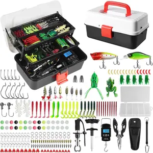 3 Layers Fishing Tackle Box, 213Pcs Fishing Lures Kit with Small Fishing Tool Kit Containing Weights Scale, Lip Clip, Hook Remover, Fishing Accessories, Fishing Gear for Beginners Kids, Men, Adults