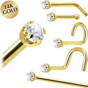 Solid 14K Yellow Gold 1.5mm Genuine Diamond Nose Ring