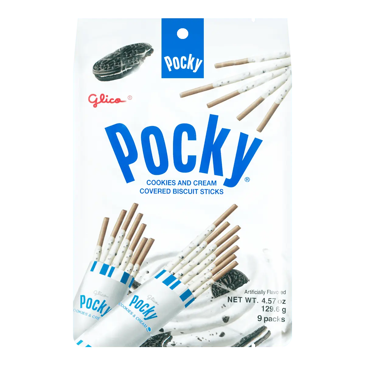 GLICO Cookies & Cream Pocky Cookie Sticks - Family Pack, 9 Packs, 4.57oz