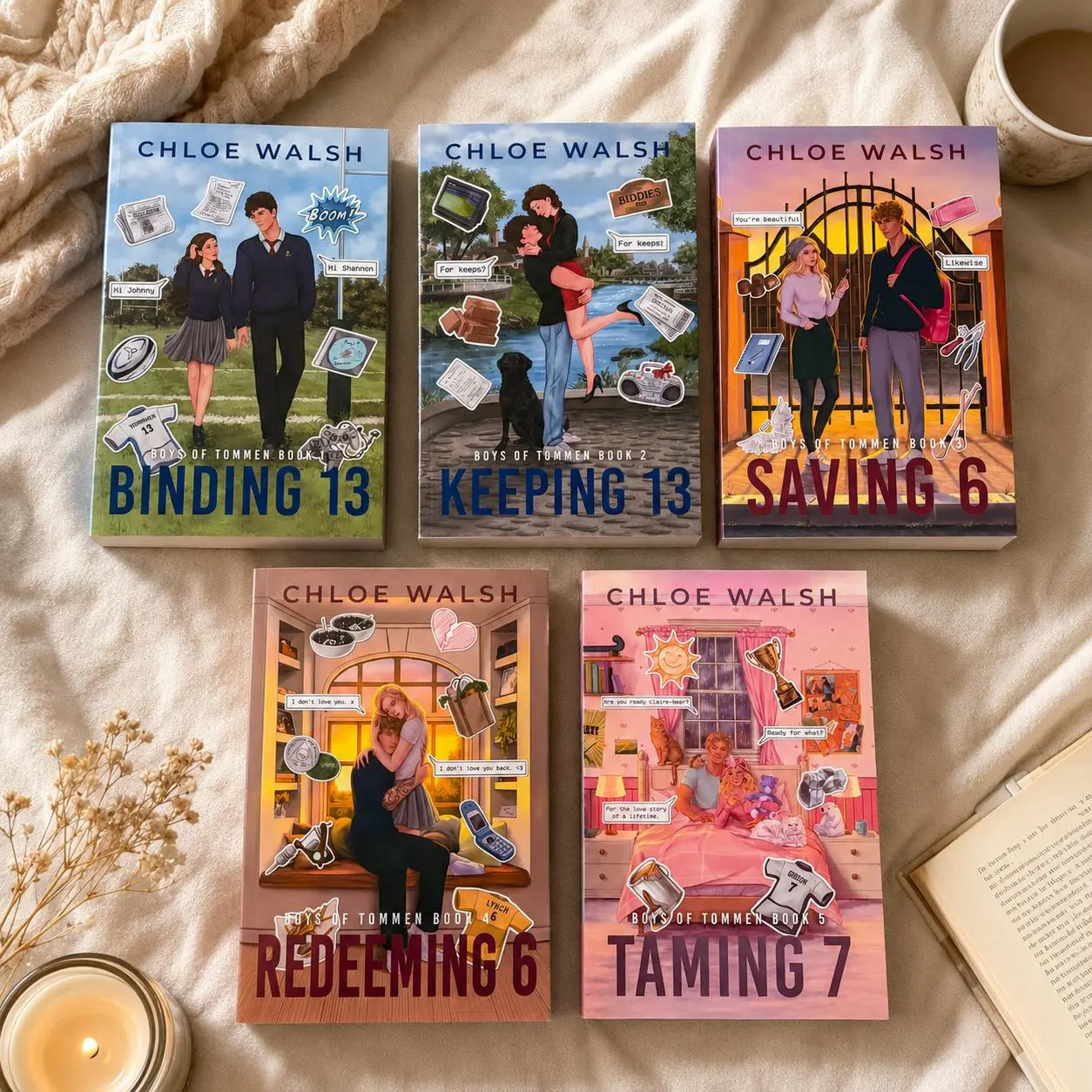 Boys of Tommen Books 1–5 Special Edition Set, Custom Sprayed Edges, Binding 13, Keeping 13, Saving 6, Redeeming 6, Taming 7
