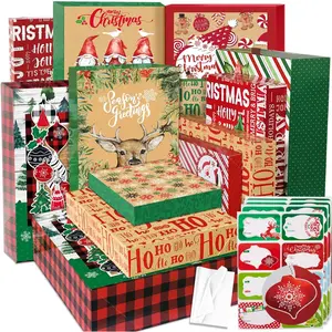 Party Funny 12 Christmas Gift Wrap Boxes for Wrapping Extra Large Clothes, 12 tissue paper and 80 Christmas Stickers(Assorted size for Shirts, Robes, Coats, Sweaters and xmas Holiday Present)