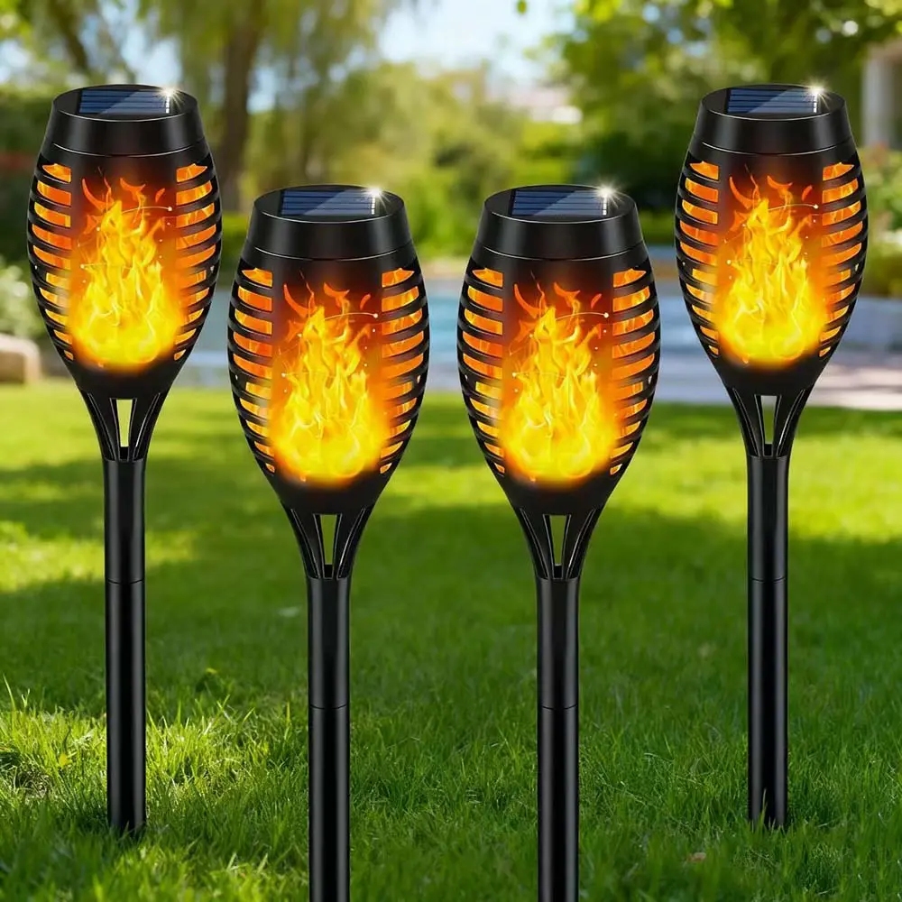 4Pack Outdoor Solar Lights for Yard Solar Flame Lights for Outside Halloween Decorations Waterproof Outdoor Garden Lights for Outside Patio Pathway Yard Decorations, Outdoor Garden Lighting
