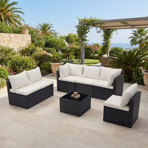 7 Piece Outdoor Patio Sectional Sofa, Modular Wicker Furniture Set with 2.8" Thick Cushions, Adjustable Feet, All-Weather Rattan Outdoor Couch for Backyard, Deck, Garden, Poolside