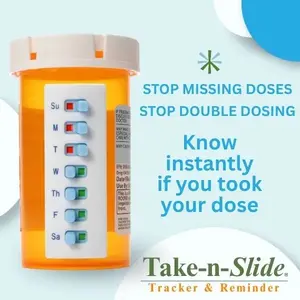 2 Pack Pill Reminder, Lanyad or Sticker Pill Tracker, Work with Most Bottles, Reusable Medication Tracker Replacement of Vitamin Weekly (7 Day) Medicine Organizer
