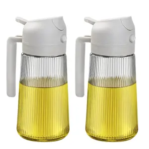 2PCS 16oz Glass Oil Sprayer for Cooking, 2 in 1 Olive Oil Dispenser, Kitchen Gadget for Air Fryer, Salad, BBQ, Frying(Orange,White,Black)
