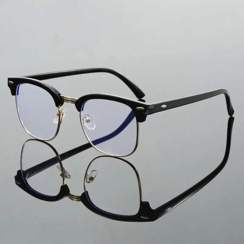 Unisex Metal Rectangular Frame Glasses, Rectangle Frame Eyeglasses, Anti-Blue Light, Trendy Casual Style, Suitable for Office, Study, Photography & Daily Wear