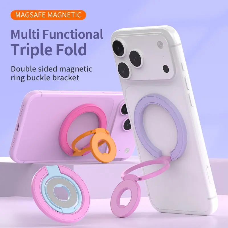 Gradient Color Dual Magnetic Phone Holder - Magnetic Phone Grip, Adjustable Phone Holder, Double Sided Magnets, Folding Stand, 360 Degree Rotation, MagSafe Compatible, Easy to Install and Remove, Accessories for iPhone, Samsung and Android Phones with Mag