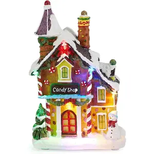 Christmas Candy Gingerbread House Decor - Christmas Village Houses Building with LED Light up Decorative Tabletop Decoration