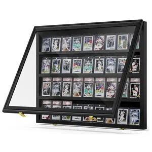 Card Display Case - Graded Sports Card Display Frame - Holds Sport Cards with UV Protection Clear View Lockable Wall Cabinet for Football Basketball Hockey Trading Card Large Black, Gold Lock