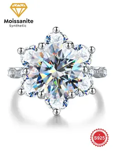S925 Sterling Silver Synthetic Moissanite Ring, Sunflower Design Engagement Ring for Women, Fine Jewelry for Party, Daily Decor, Trendy All-match & Exquisite Jewelry for Birthday Gift