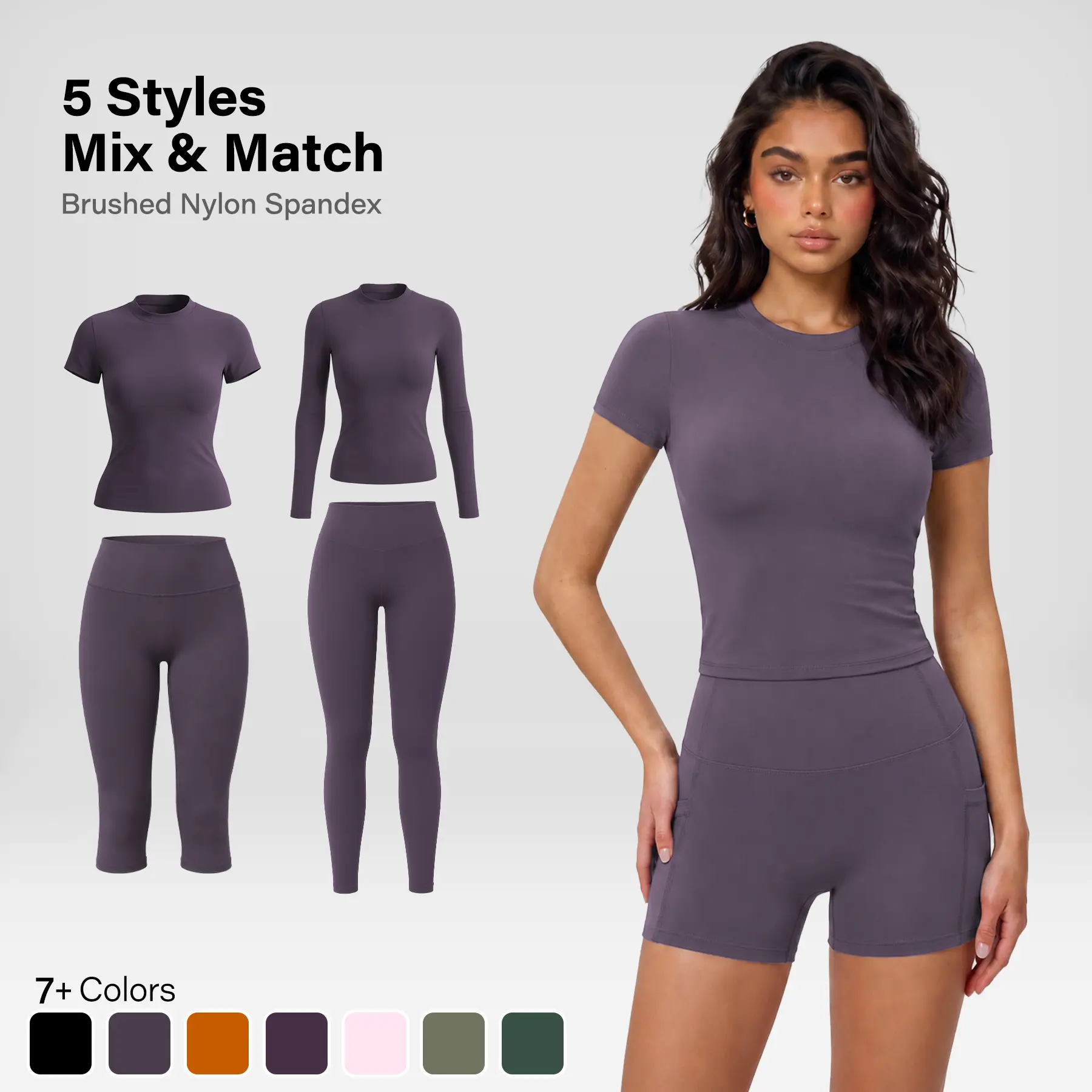 Women's Matching Sets Casual Athletic Top OR Shorts OR Capri Leggings OR Long Sleeve OR Full Length Pants Sold Separately Ribbed Slim Fit Peach Lift High Waist Yoga Gym Workout Activewear Set