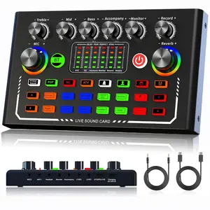Live Digital Sound Card, Wireless BT Audio Mixer, Podcast Audio Mixer with RGB Colorful Buttons, All-in-One Podcast DJ Device Live Broadcast Sound Card for PC Phone