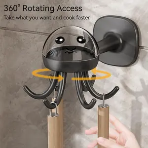6-Hook Octopus Adhesive Wall Organizer with 360° Rotation, No Drill Multi-Surface Mount for Kitchen Bathroom Office - Holds Utensils, Towels, Keys (Gun Grey)