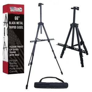 U.S. Art Supply 66" Black Metal Tripod Easel Display - Adjustable 20"- 5.5', Holds 32" Canvas - Floor/Tabletop Easel Stand, For Sign Display, Painting, Poster Board, Canvas - Portable Bag
