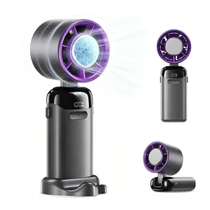 4-in-1 Upgraded Handheld Portable Fan - Battery-Powered, Brushless, Rechargeable, Multi-Speed (199 Settings), 21500 RPM, 120° Rotation, Digital Display, USB Charging, Superior Endurance, for Travel, Office, Outdoor Use, Battery-Powered Portable Fans, Brus