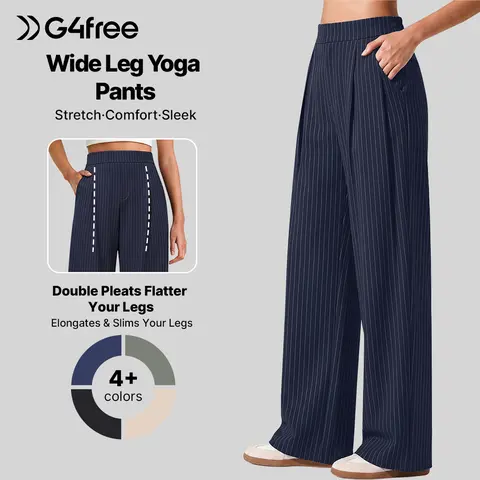 G4Free ShiftReady Women's High Waist Wide Leg Yoga Bottoms - Basic Dressy Casual Slacks with Pockets, Work Trousers, Bottom,#sohochic
