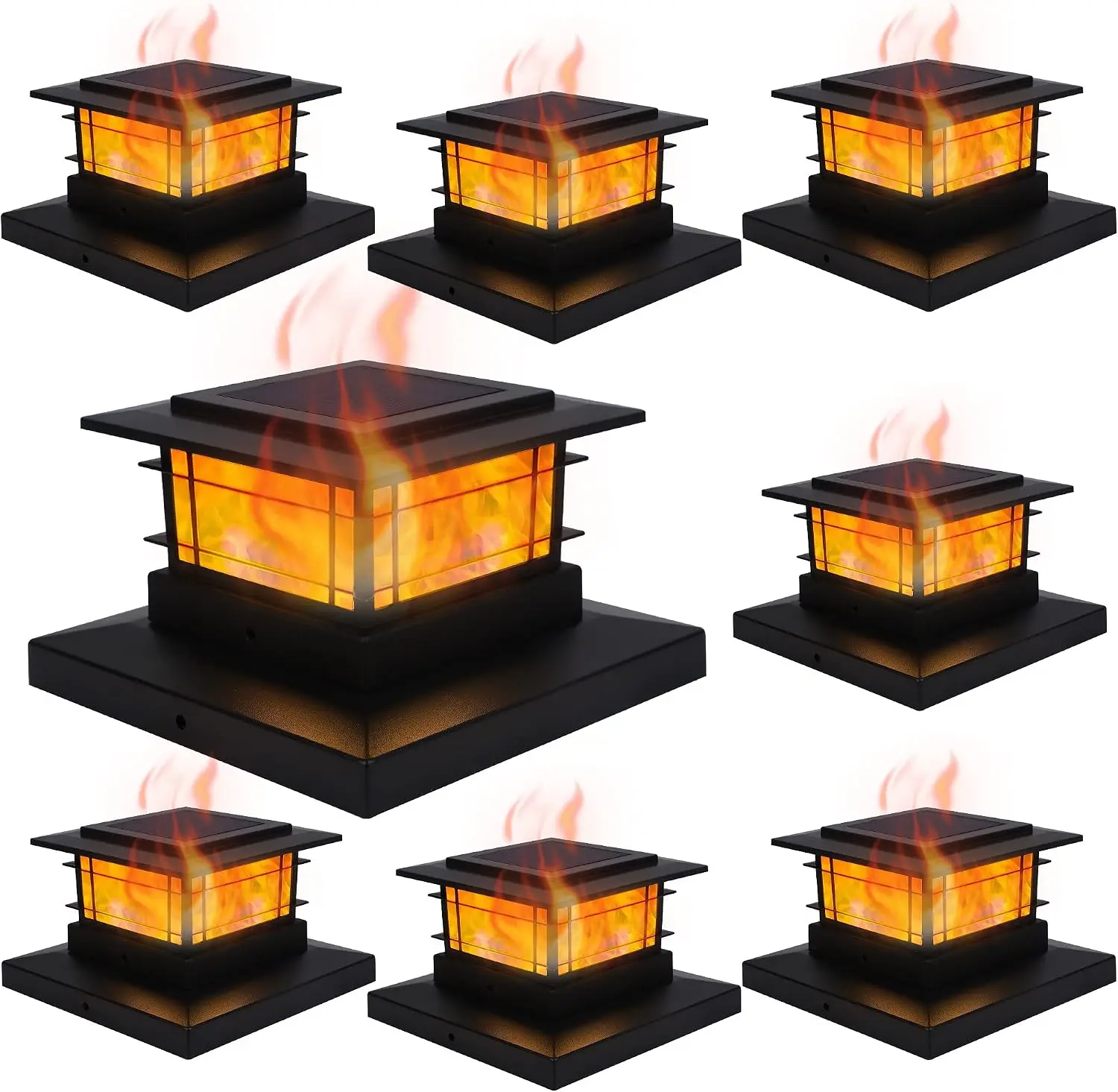 Dynaming 8-Pack Solar Post Cap Lights, Outdoor Flickering Flame SMD LED Lights, Fits 4x4 5x5 6x6 Vinyl/Wooden Posts, High-Brightness Decor for Garden Deck