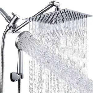 Senlesen Rain Shower Head with Handheld Shower Combo 8 inch High Pressure Rainfall Showerhead and 11 Inch Adjustable Extension Arm 3 Settings Chrome, Matte Black