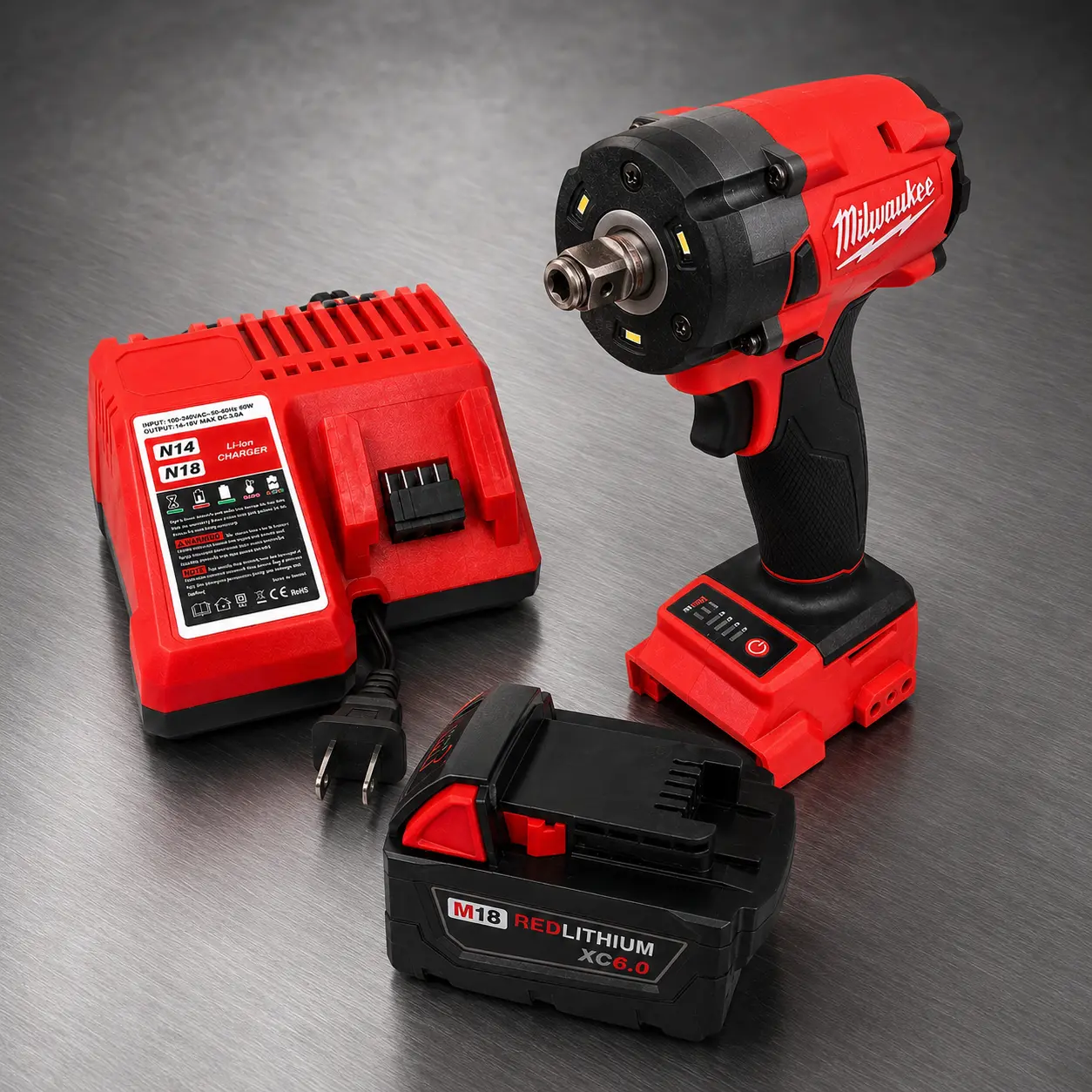 Milwaukee FIW212 18V Lithium Ion Brushless Impact Wrench Tool, 500Nm High Torque Rechargeable Cordless Power Tool with Batteries Kit