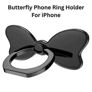 Metal Butterfly Phone Ring Holder – 360° Finger Grip Kickstand & Car Mount Hook, Cute Back Stand Accessory for iPhone, Samsung & All Smartphones