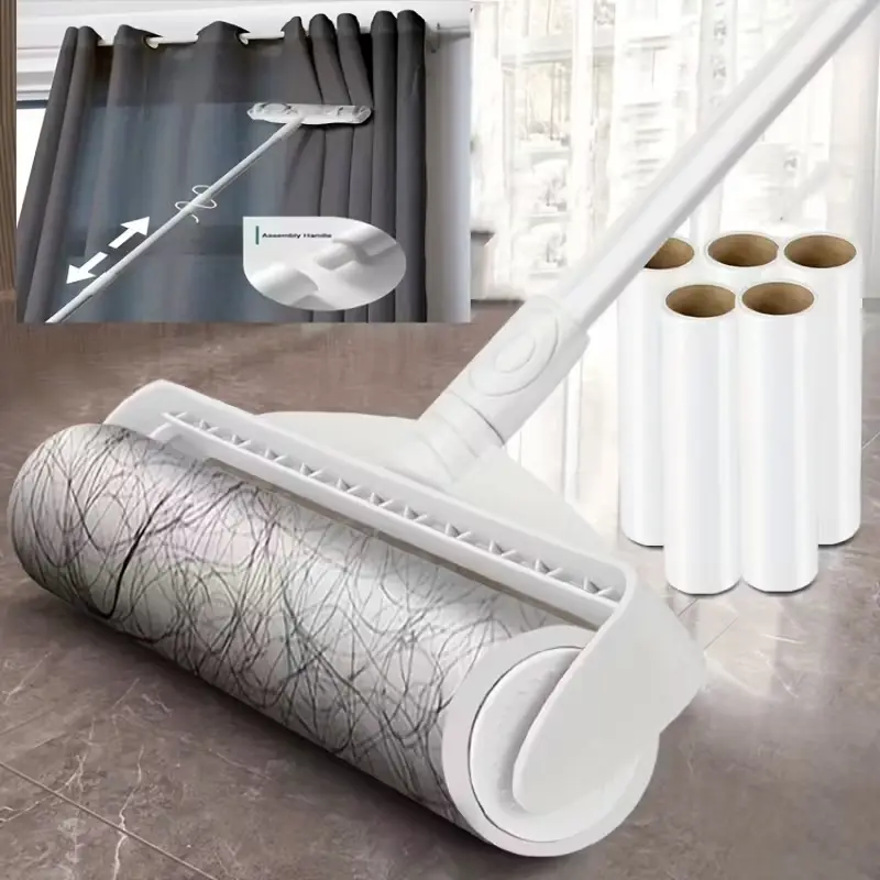 Lint Roller for Pet Hair – 48.8" Extra Wide Sticky Roller with 5 Refills & Long Handle | Heavy Duty Fur Removal Tool Cleaning Fur Remover for Couch, Carpet, Bed, Clothes | Large-Surface Lint Brush for Dog Cat Hair