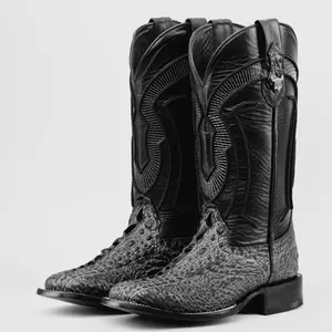 Grey Snapping Leather Boots - Square Toe