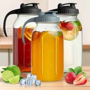 3PCS glass water kettle 64OZ, Mason jar water, with lid and spout, wide mouthed leak proof water kettle, cold water kettle, suitable for storing breast milk and juice, water, milk, tea, iced coffee and beverage set with scale