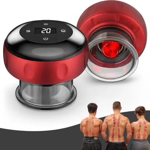 Smart Electric Vacuum Cupping Therapy Massager - Battery-Powered Portable Massager with Red Light Therapy, 12 Heat & Suction Levels, Polyester Components, Non-Slip Design, Relaxing Muscle Relief & Back Health Device
