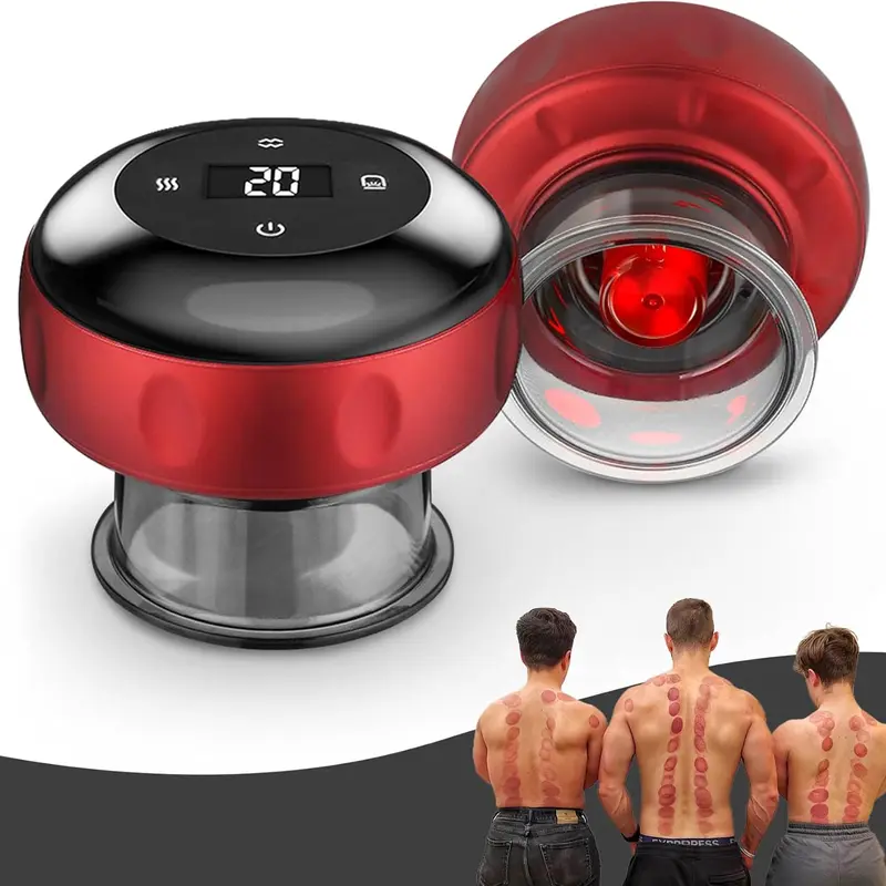 Smart Electric Vacuum Cupping Therapy Massager - Battery-Powered Portable Massager with Red Light Therapy, 12 Heat & Suction Levels, Polyester Components, Non-Slip Design, Relaxing Muscle Relief & Back Health Device