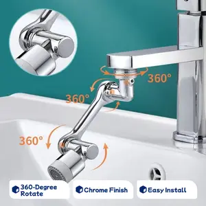 Stop Splashing Water 1080° Rotatable Faucet Extender 360 Degree Adjustable Chrome Finish for Bathroom Sinks Easy Install Kitchen Handle Commercial Single