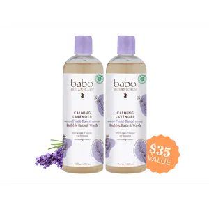Babo Botanicals Calming Lavender Bubble Bath & Wash Duo – Made with Plant-Based Ingredients – Relaxing Scent of Lavender & Chamomile – Dermatologist Tested – 15 fl oz / 450 ml (Pack of 2)