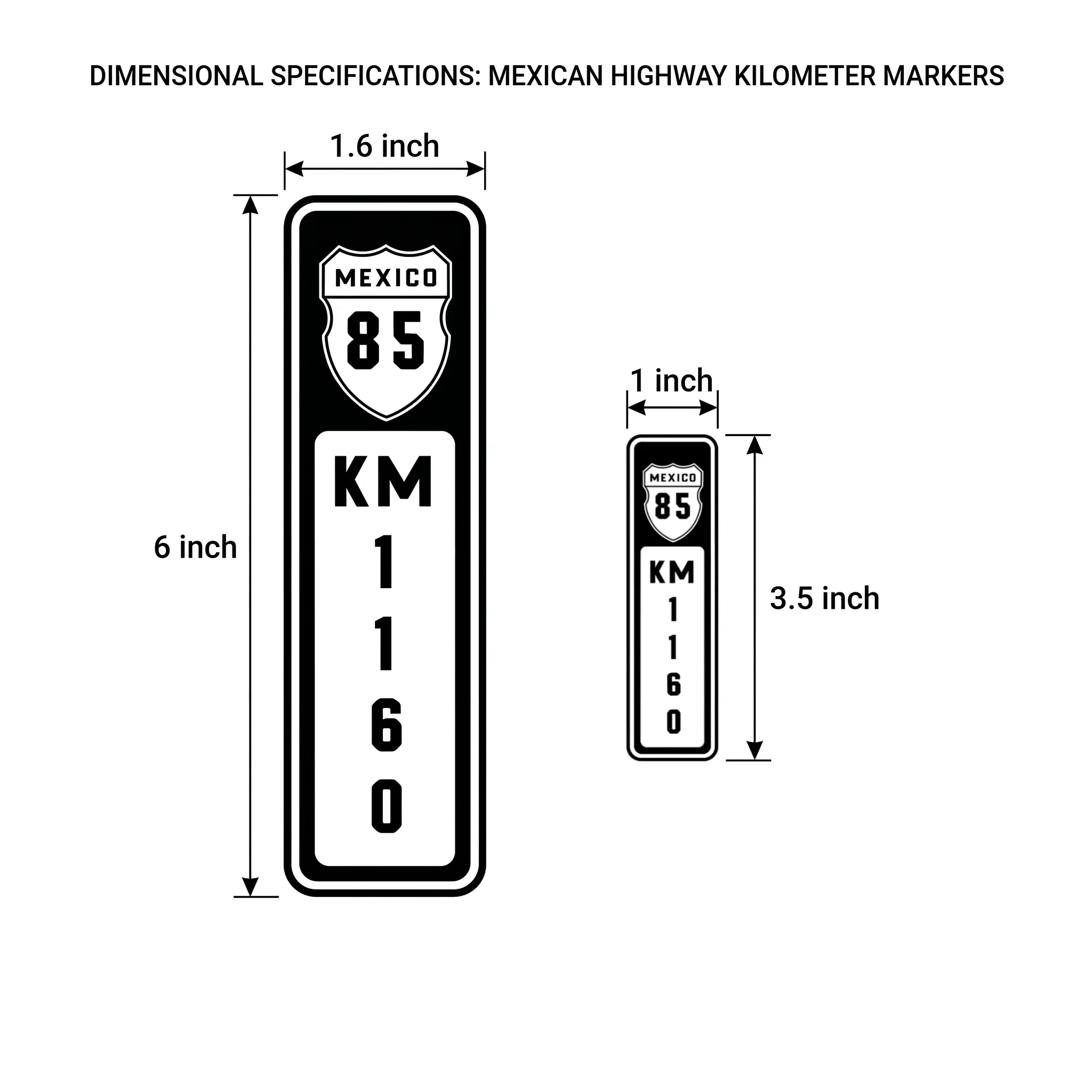 Mexico Highway 85 Retro Road Sign Sticker, Bumper Sticker, Carretera Federal 85 KM 1160 Decal, for Cars, Trucks, Motorcycles, 2PCS