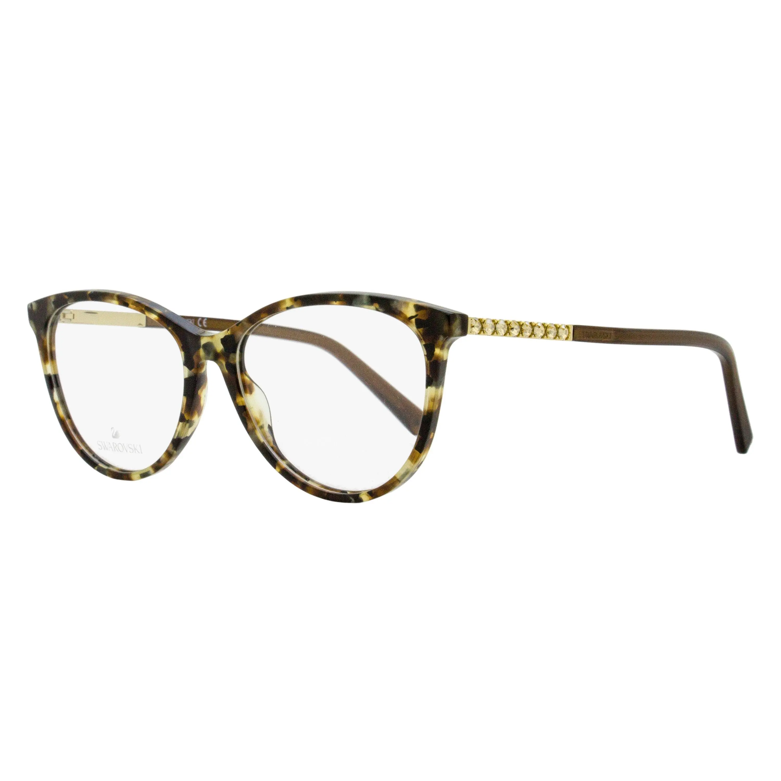 Swarovski Women's Oval Optical Frames, Stylish Readers with Crystal Accents and Spring Hinges, Colored Havana, SK5396 055, 52mm, Eyewear Fashion, Classic, Eyeglasses, Iconic Crystal Artistry, In-Line Crystals