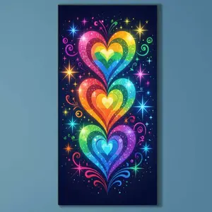 5D DIY Full Drill Round Diamond Painting - Diamond Art Kit Rainbow Heart Mosaic, Canvas - DIY Wall Decor, Home Wall Decoration, Suitable for Halloween and Christmas, Birthday and Anniversary Gifts, Diamond Painting Kits