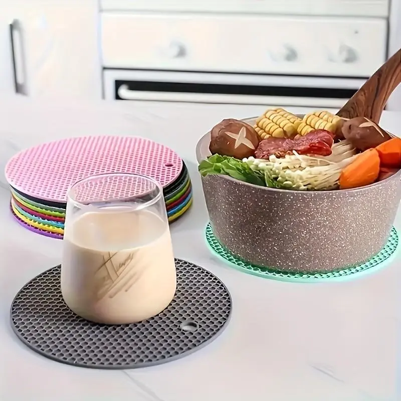 6 Silicone Honeycomb Non-Slip Placemats, Multi-Purpose Kitchen & Table Accessories, All-Season Use, RV Essential, Daily Utensils