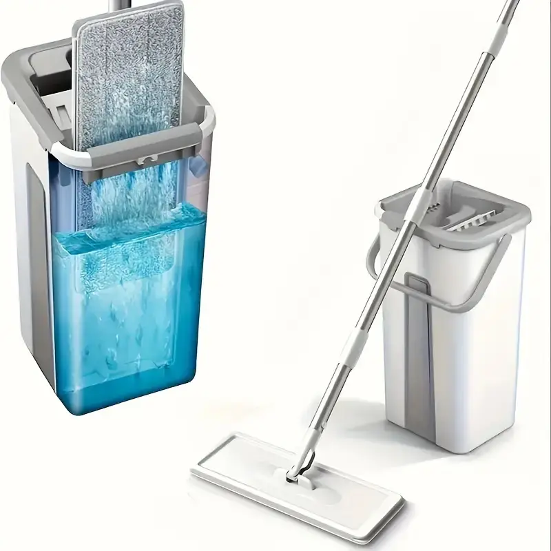 Hands-Free Mop and Bucket Set with Wringer, Cleaner Cloth - 2 Washable Pads, Wet/Dry for All Floors, Home Cleaning Kit
