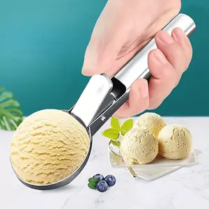 1pc, Ice Cream Spoon, Premium Ice Cream Scoop With Trigger, Stainless Steel Ice Cream Scooper, Heavy Duty Metal Ice Cream Scoop, Watermelon Spoon, Dessert Scoop, Dishwasher Safe, Perfect For Frozen Yogurt, Gelatos, Sundaes, Kitchen Accessaries