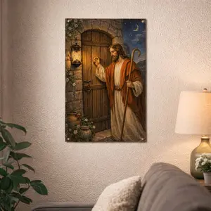 Jesus Knocks on The Door Metal Painting Modern Art Religious Art Poster Christ Print Metal Wall Art Decor for Home Living Room Bedroom Office Dining Room Corridor Ornaments Artwork Wall Painting For Gift Wall Picture