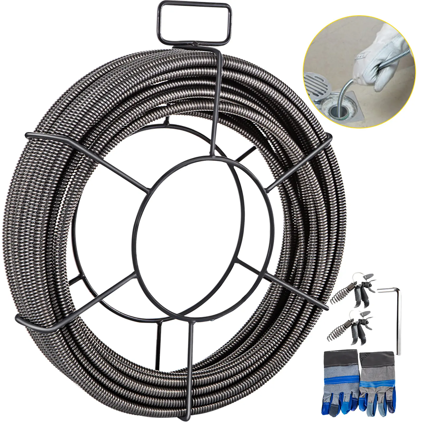【Summerfinds】VEVOR Drain Cleaning Cable 100 Feet x 1/2 Inch Solid Core Cable Sewer Cable Drain Auger Cable Cleaner Snake Clog Pipe Drain Cleaning Cable Sewer Drain Auger Snake Pipe