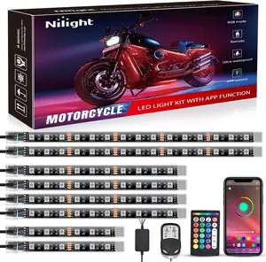 Nilight 8PCS Motorcycle RGB Led Light Kit Waterproof Multi Color Atmosphere Neon Accent Light APP and Remote Control Underbody Light Strips Motorbike  dealsforyoudays