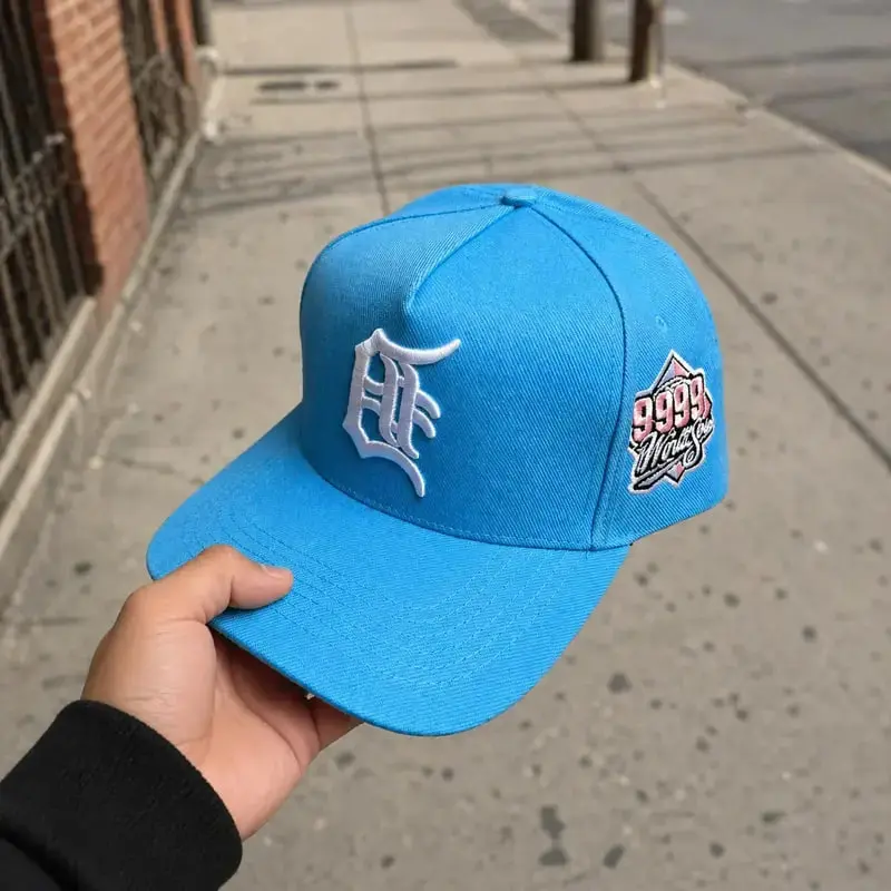 New Era Cotton Candy Remastered Backward Letter D 9999 WS Hat 9FORTY 59FIFTY Snapback Adjustable Baseball Cap Baby Blue White Embroidered Backward Letter D Logo Flat Brim Adjustable Unisex Baseball Hat Retro Vintage Hip Hop Streetwear Casual Sports Cap
