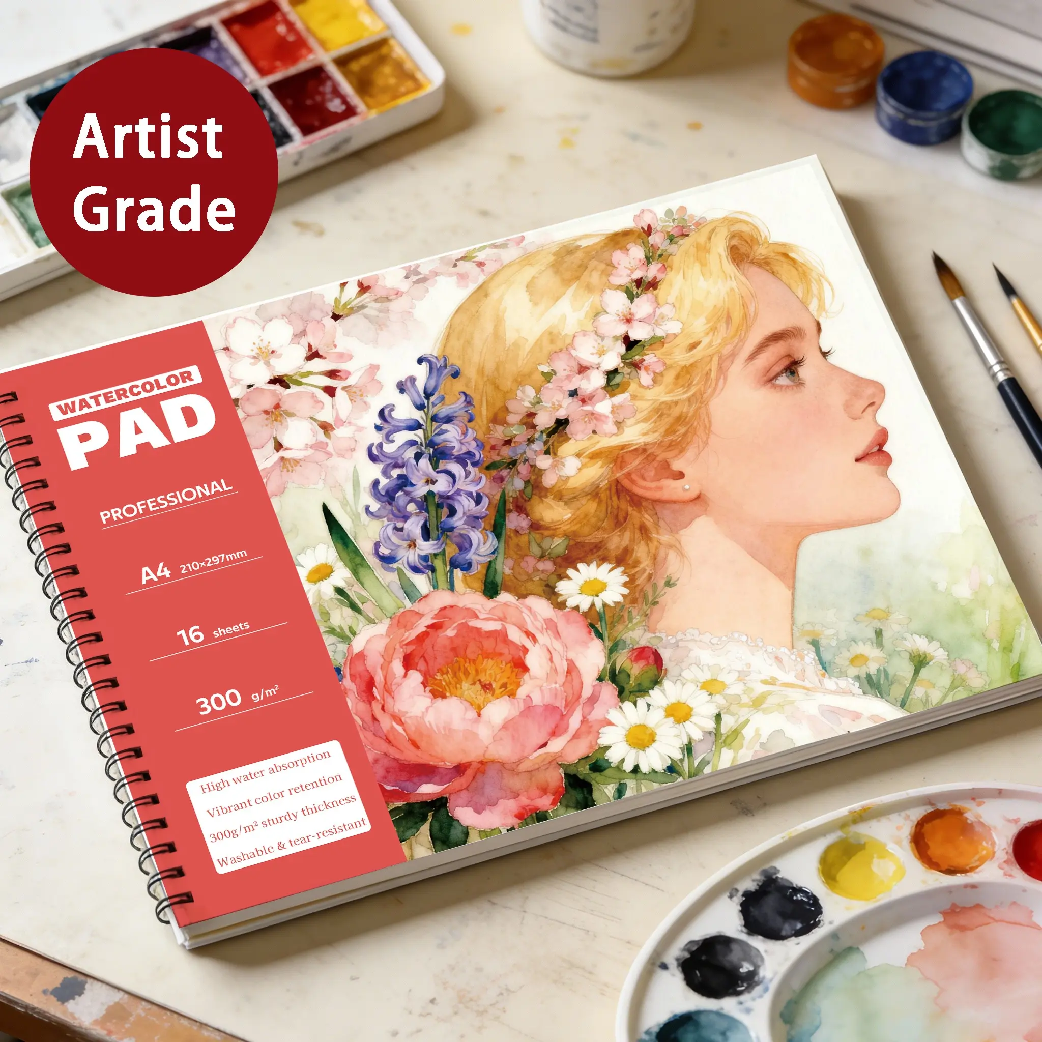 16 Sheets A4/a5 Watercolor Paper Pad, 300g Acid-Free Thickened Paper, High Absorbency, Tear-Resistant, Art Painting Supplies, Ideal for Artists Beginners Students