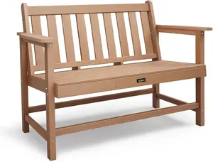 VINGLI 49in HDPE Outdoor Bench with Backrest and Armrests, 2-Person Weatherproof Patio Bench, Heavy Duty 600 lbs Capacity, Low Maintenance Garden Benches for Porch Backyard Poolside Park