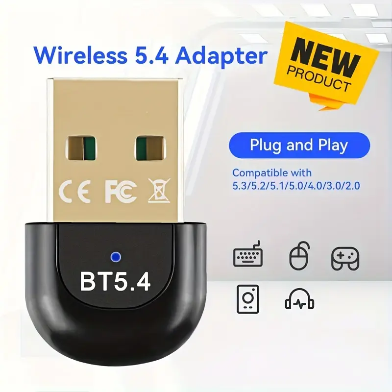 Wireless 5.4 Bluetooth Adapter, USB Wireless Receiver, Supports Windows 11/10/8.1 Plug and Play Mini Wireless 5.4+EDR Repeater & Transmitter, Automatically Downgrades to Compatible with 5.3/5.1/5.0/4.2/4.1/4.0 and Other Versions of Devices, Instantly Give