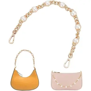 Purse Replacement Chain, 14.1 Inch Imitation  Bead Short Bag Handle Strap Bag Charms Crossbody Decoration Chain for Satchel Clutch  Hobo Bag Dumpling Pouch,