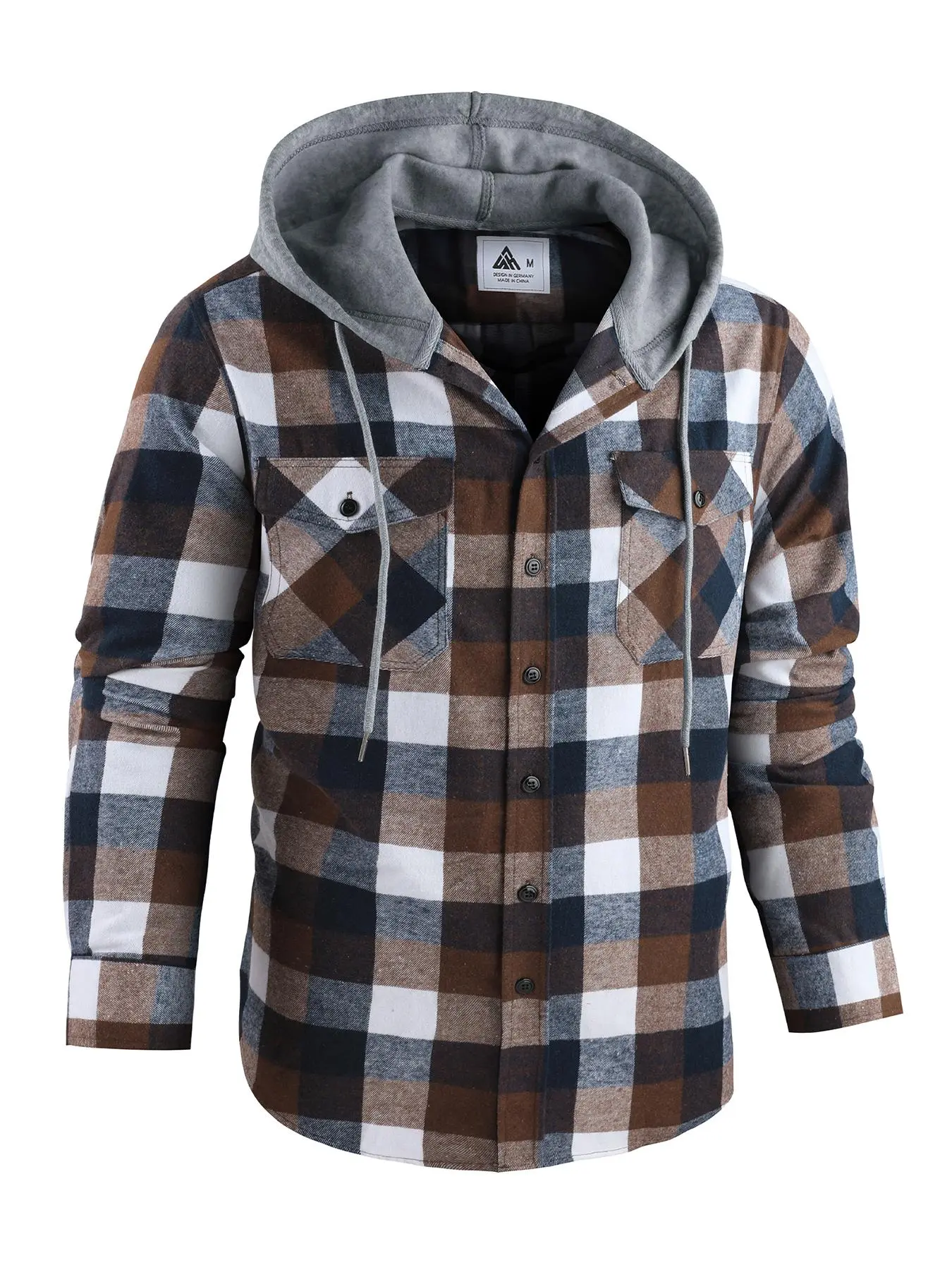 Men's Plaid Button-Front Drawstring Hooded Shirt, Regular Fit Casual Fashionable Comfy Fashion Long-Sleeve Outerwear with Pockets for Spring and Fall, Men's Clothes for Daily Wear