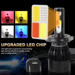 Two four-color LED car headlight bulbs, 400% brighter 6000K LED headlights, plug-and-play for automotive use, cool white illumination, enhances visibility for safe driving, easy to install on various vehicles, 12V bright LED kit.