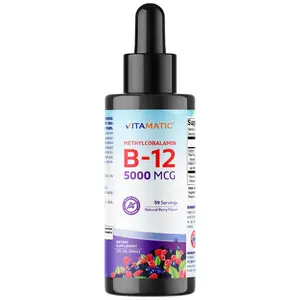 Vitamatic Fast Acting Liquid Vitamin B12 5000 mcg (Methylcobalamin) - Natural Berry Flavor - Sublingual Supplement - Faster Absorption - 2 OZ